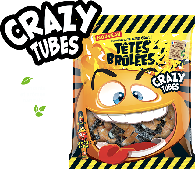 CRAZY TUBES, des surprenants petits tubes fourrés, délicieusement acidulés,  compléments compulsifs, pour des sensations craaaaazy.